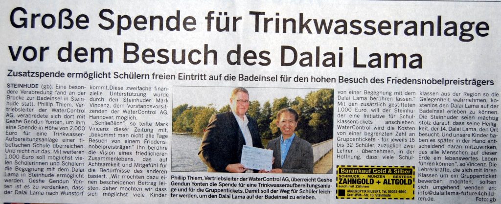 Große Spende für Trinkwasseranlage